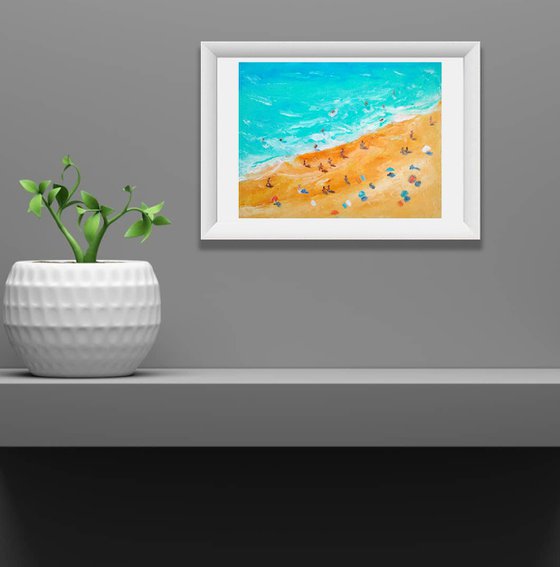 The beach, Beach Painting Original Art Aerial Beach Wall Art Sea Side Landscape