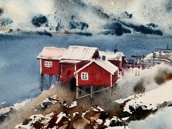 Red house in the fjords