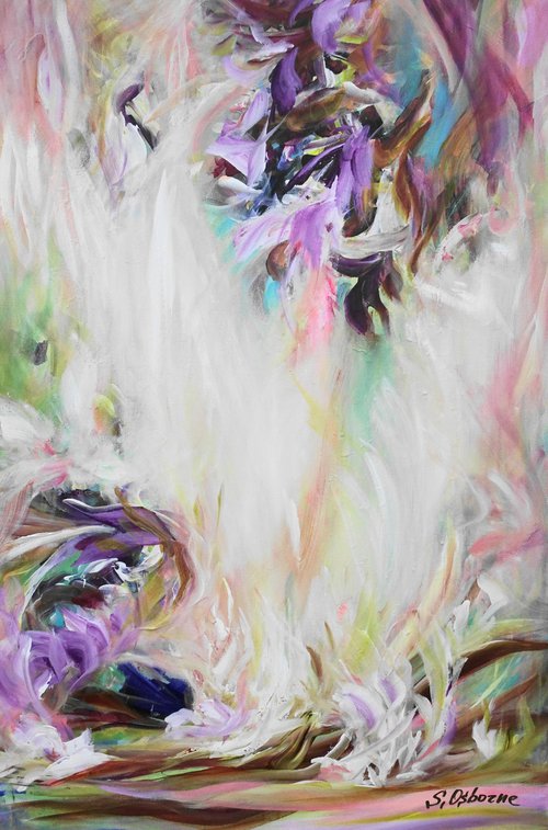 Large Abstract Purple Violet Floral Landscape Painting. Modern Abstract Art. Abstract Floral Painting 61x91cm. by Sveta Osborne