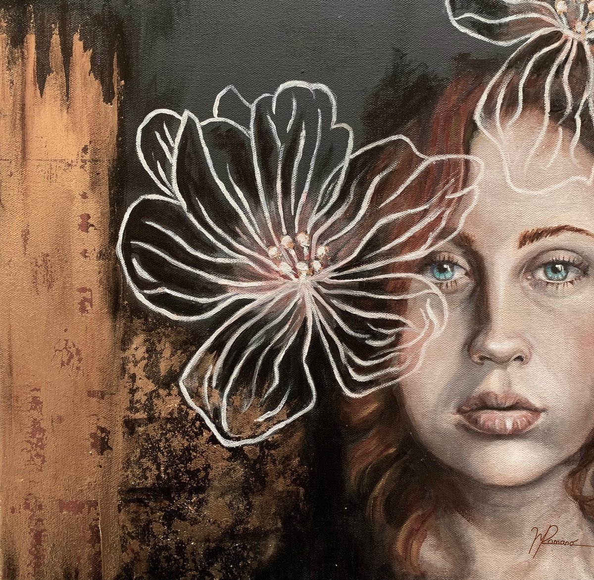 Expressive Portrait Oil Painting By Maria Romano, 16 X 16", Disenchantment, Original Artwork