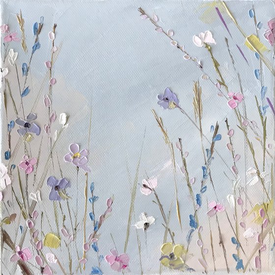 Oil painting “Summer field” impasto art 20x20cm