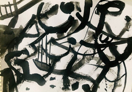 Untitled. Black and white abstract painting.