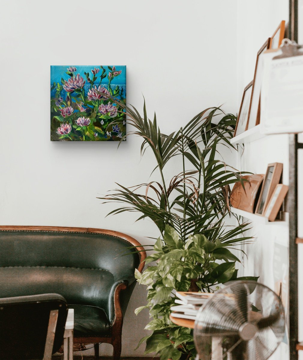 Impressionistic Botanical Oil Painting By Aisylu Burangulova, 16 X 16, Flowers In December, Original Artwork