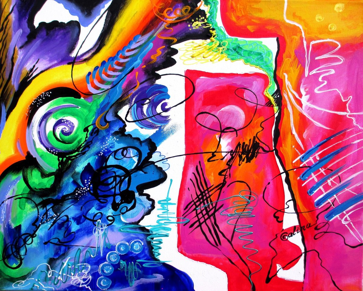 Expressive Abstract Acrylic Painting By Galina Victoria, 20 X 16, Octopus, Original Artwork