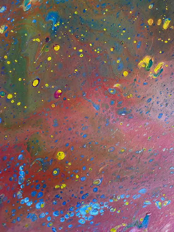 "Cosmic Bubblescape" - Original Abstract PMS Fluid Acrylic Painting on Deep Canvas - 30 x 30 inches