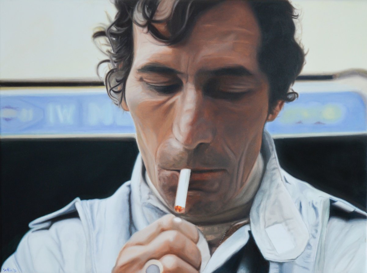 Portrait Oil Painting By Roman Sedlak, 16 X 12", Vic Elford - Cigarette, Original Artwork