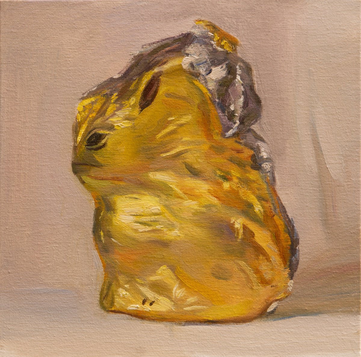 Impressionistic Still Life Oil Painting By Anastasia Borodina, 8 X 8, Gold Bunny 4 - Original Still Life, Original Artwork