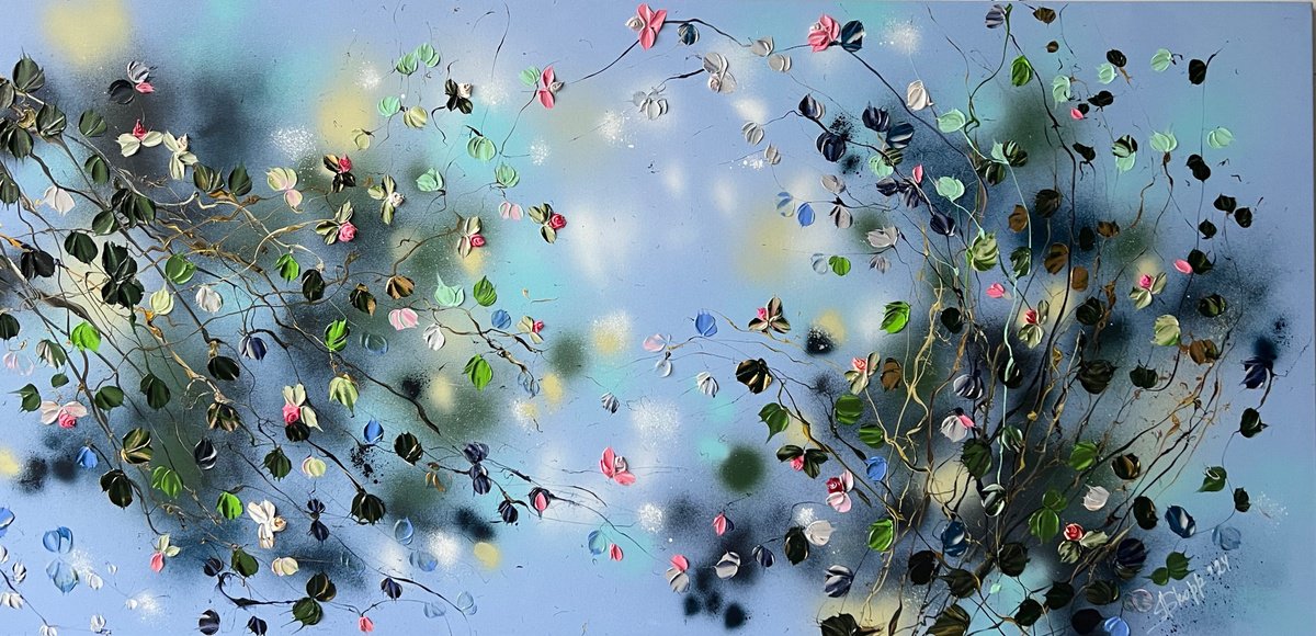 Floral Minuet In Pastel Blue By Anastassia Skopp, 65 X 31, Artwork For Sale On Artfinder