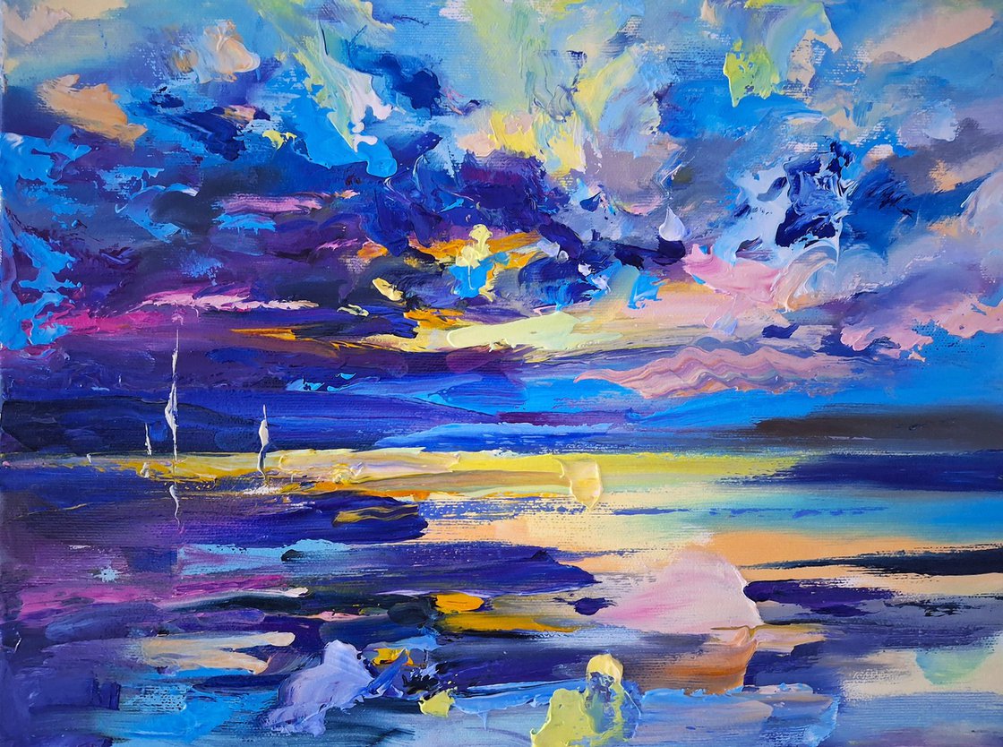Original Oil Painting - Light Between the Waves by Andrej Ostapchuk