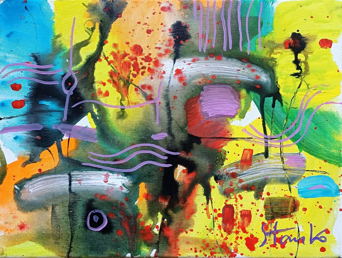 Abstract Acrylic Painting By Stanislav Bojankov, 16 X 12", Sunny Sea-I, Original Artwork