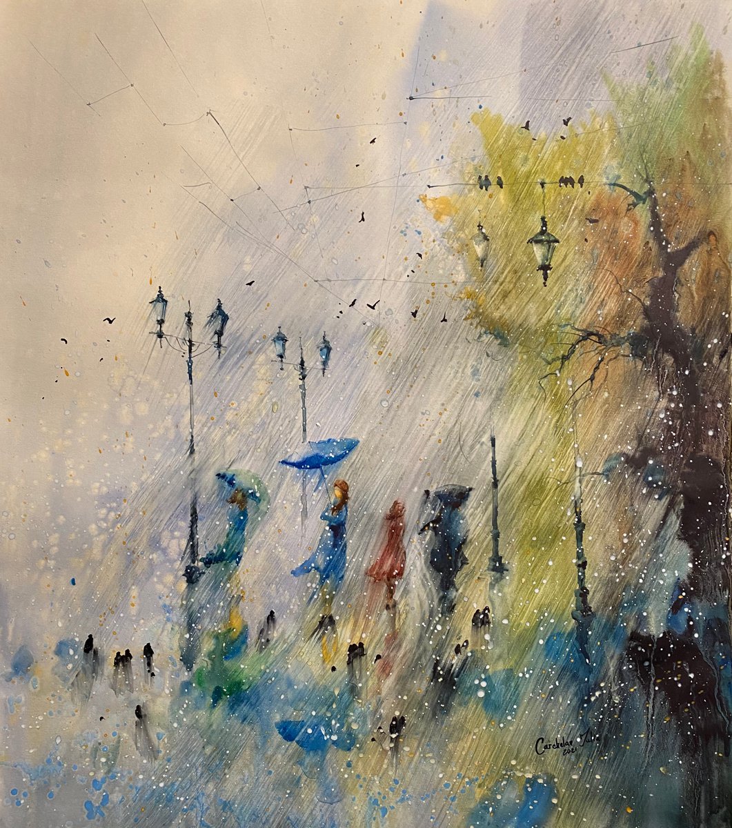 Watercolor -Sudden rain-? perfect gift by Iulia Carchelan