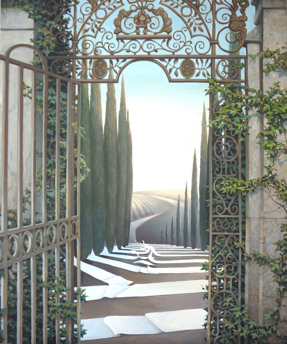 Surrealistic Landscape Oil Painting By Sergej Sologub, 39 X 47", The Gate, Original Artwork