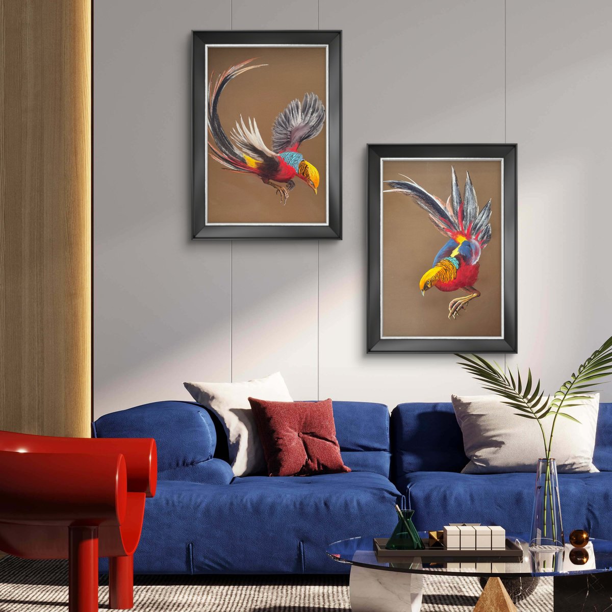 Expressive Pastel Drawing , Set Of 2 Golden Phaesant By Yuliia Sharapova, 47 X 59, Artwork For Sale On Artfinder