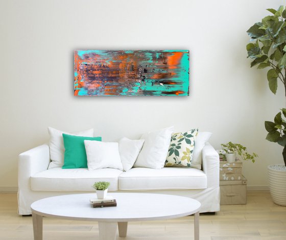 "Trip The Light Fantastic" - Original PMS Large Abstract Acrylic Painting On Canvas - 40" x 16"