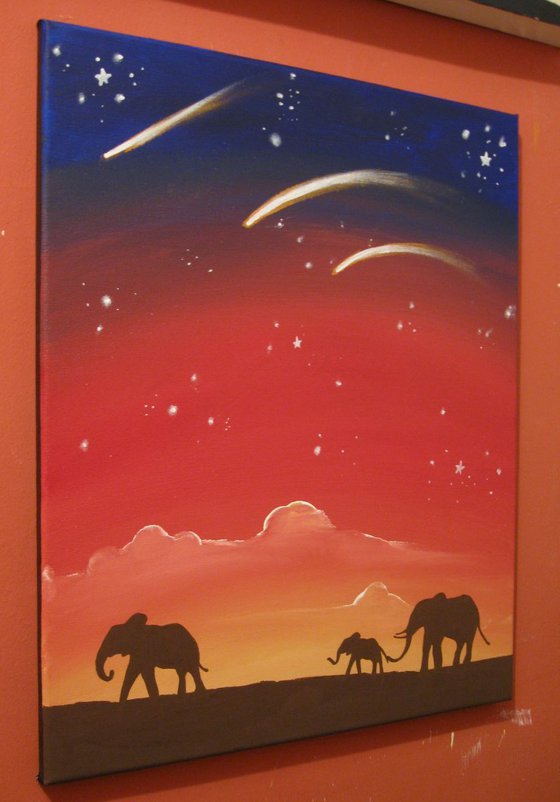 original abstract landscape "elephants of the sudan" africa animal painting nursery art canvas - 50 x 40 cm