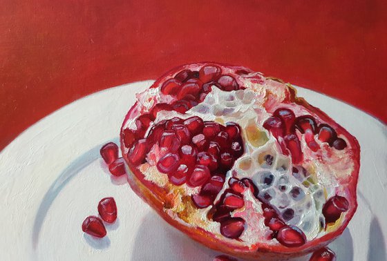 "Red and White."  pomegranate still life  liGHt original painting  GIFT (2021)