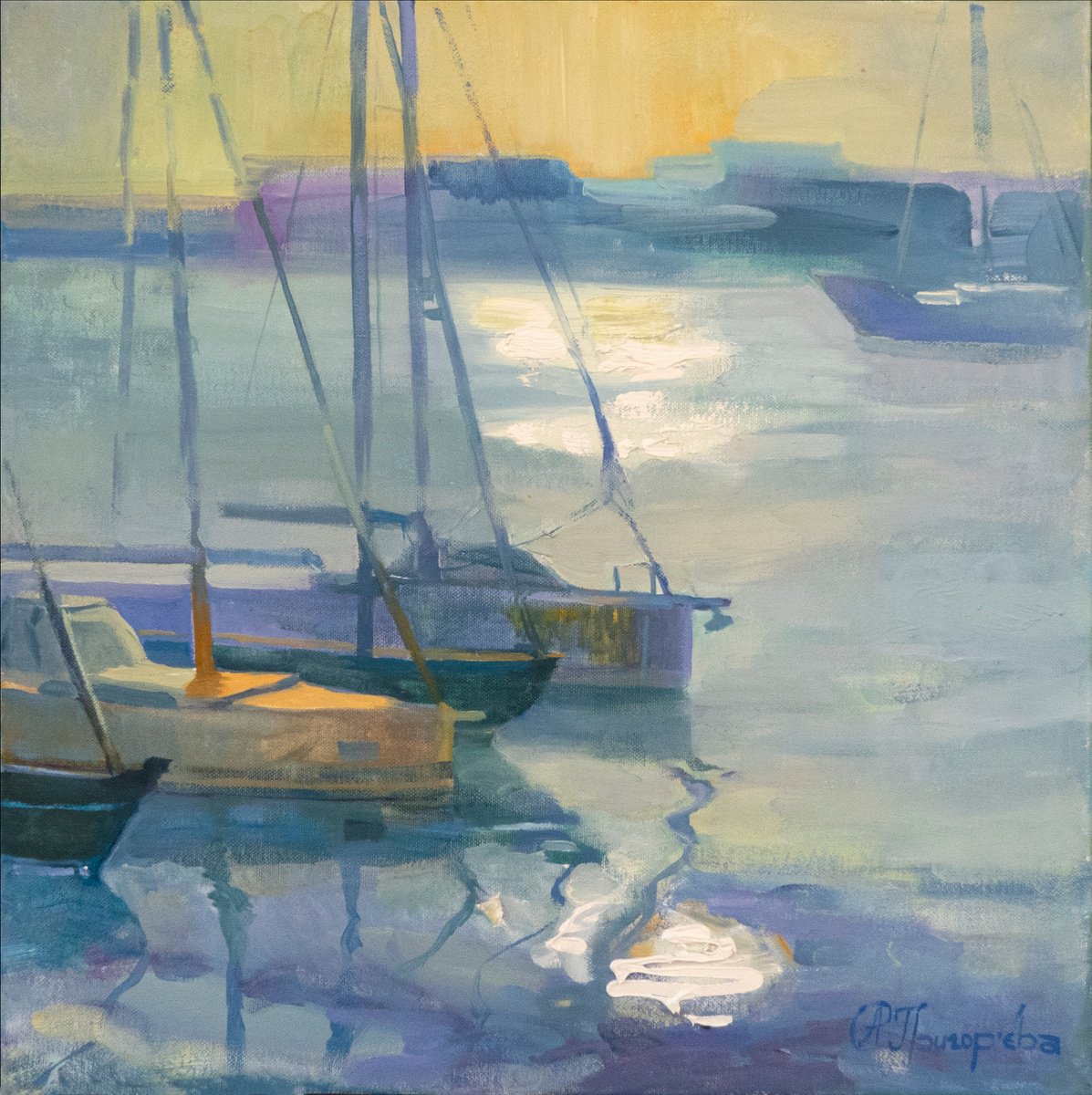 Impressionistic Landscape Oil Painting By Anastasiia Grygorieva, 20 X 20, Before Sunset, Original Artwork