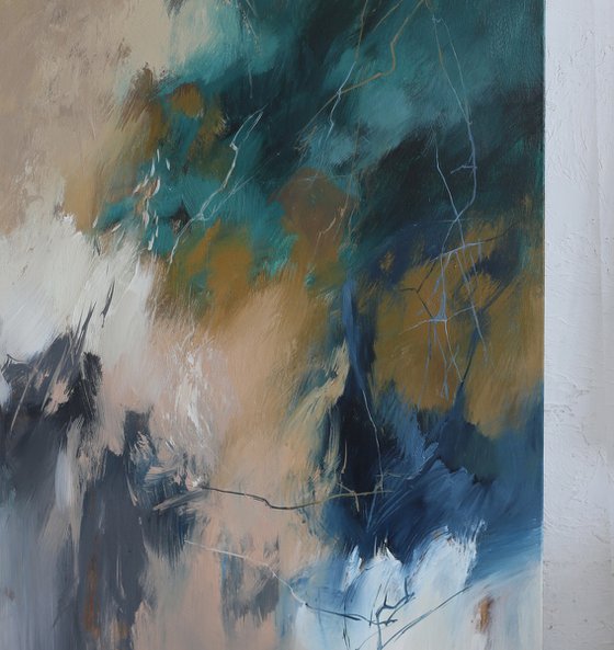 "Consonance 4" Abstract acrylic teal blue art