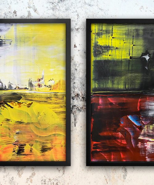"We're Coming For You" - Save As A Series - Original PMS Abstract Diptych Acrylic Paintings On Wooden Panels, Framed - 52" x 26" by Preston M. Smith (PMS)