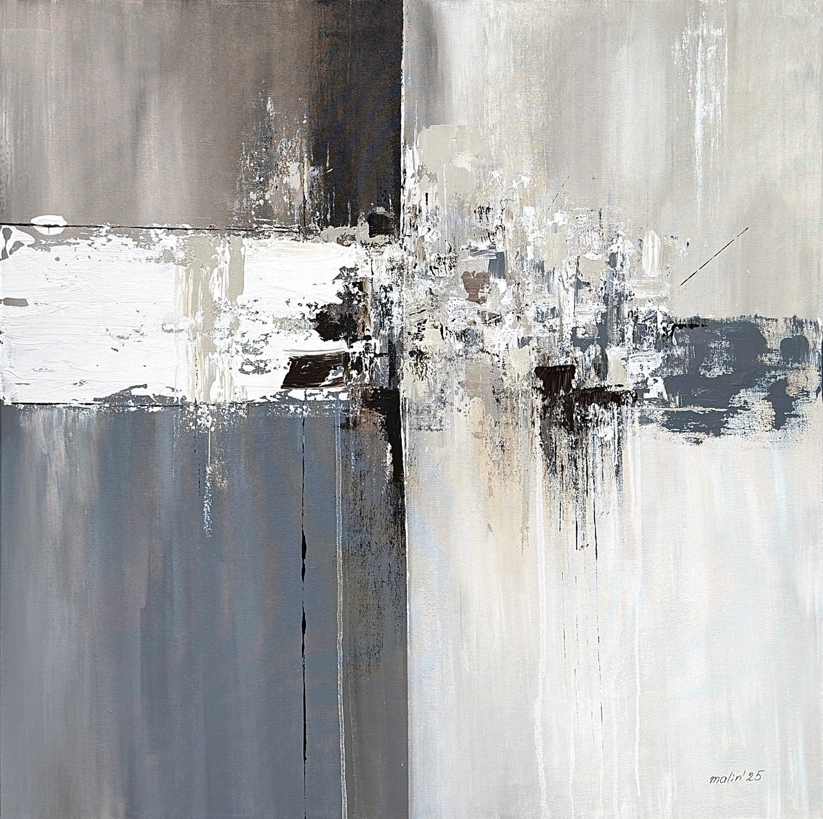 Impressionistic Abstract Acrylic Painting By Tatiana Malinovscaia, 33 X 33", Rhythms Simplicity Balance, Original Artwork