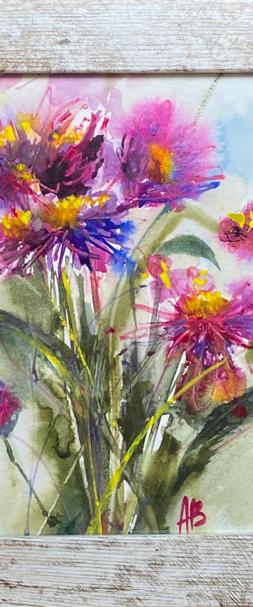 Chrysanthemum 1 - watercolor sketch in frame by Anna Boginskaia