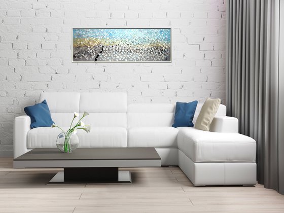 White Whisper  acrylic abstract painting cherry blossoms nature painting framed canvas wall art