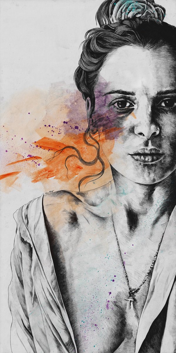 Expressive Portrait Pencil Drawing By Marco Paludet, 20 X 39", Everything, Everything, Original Artwork