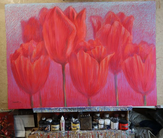 Red Tulips on Red