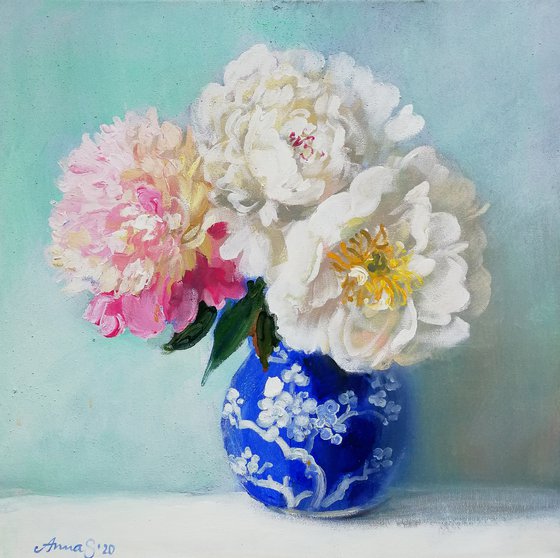 “3 peonies in Chinese vase”