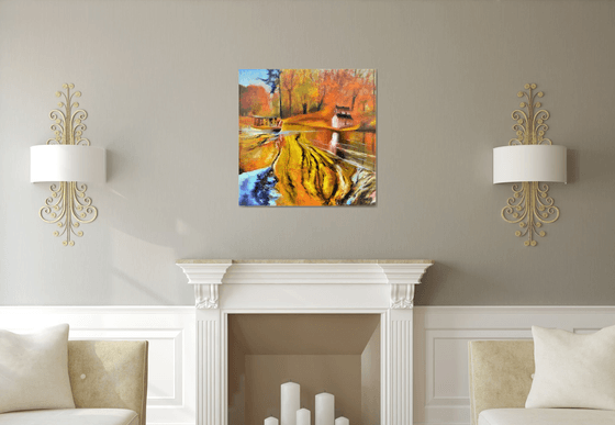 Golden time. Large abstract Oil Painting