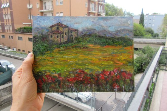 Abstract Oil Painting Tuscany Landscape | Vibrant Small Painting | Peaceful Aesthetic | Summer Dream House | Country Life Home Style | Creative Kitchen Design | Summer Vibes | Family First | Classical Fine Art