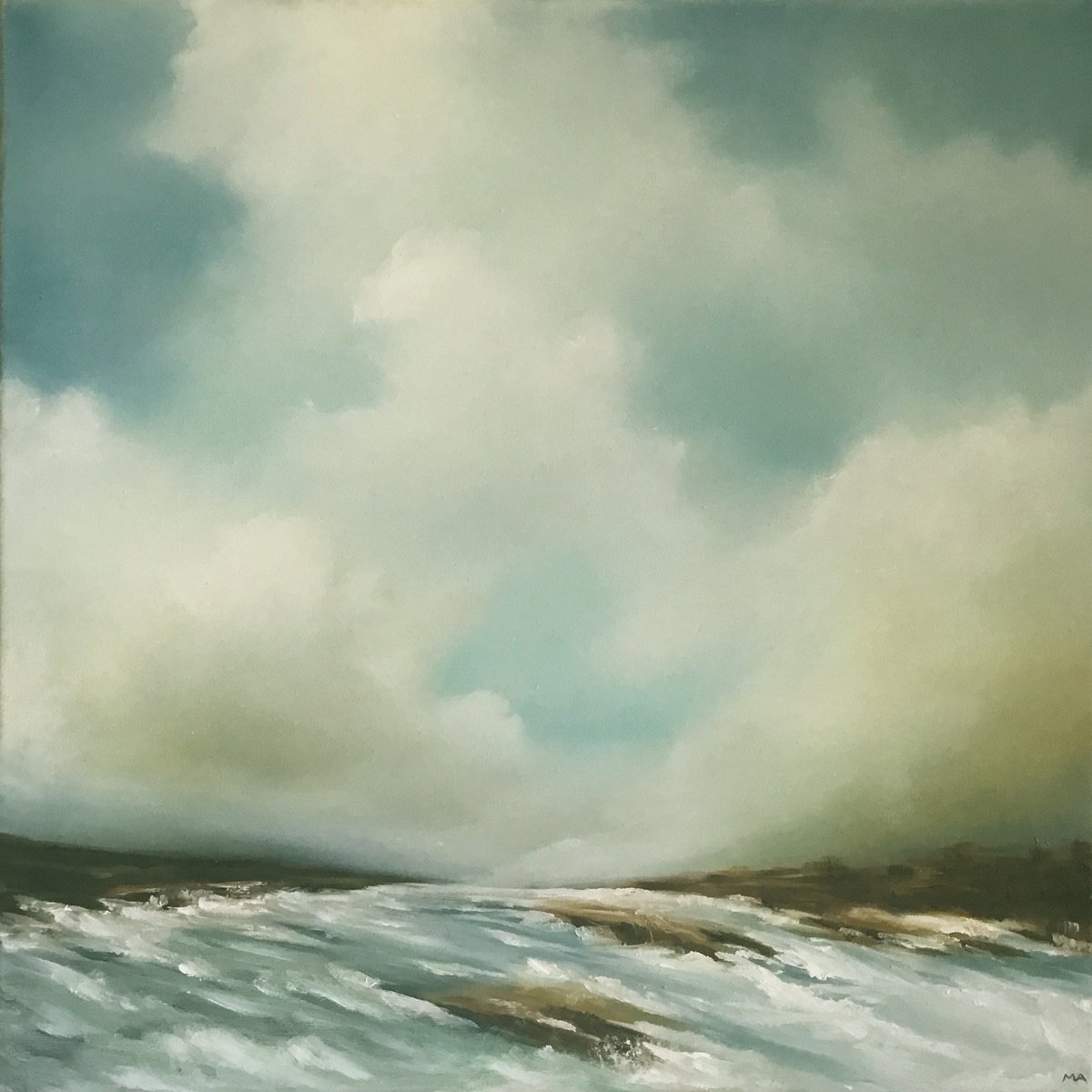 Expressive Landscape Oil Painting By Mullo Art, 16 X 16", Dreams Carried On The Waves, Original Artwork