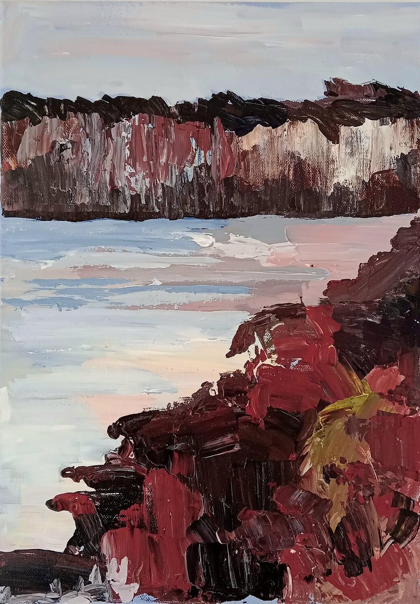 Beach And Rock Cliffs At Torbay By Sarah Adams, 10 X 14, Artwork For Sale On Artfinder