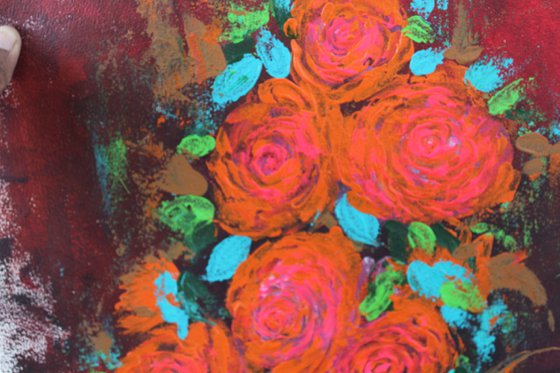 You are my everything - Acrylic roses on handmade paper - gift art
