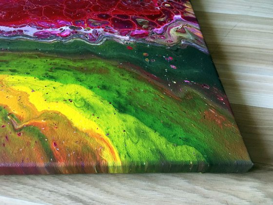 "Beautiful Mutation" - FREE USA SHIPPING - Original Abstract PMS Fluid Acrylic Painting, Framed - 16 x 20 inches