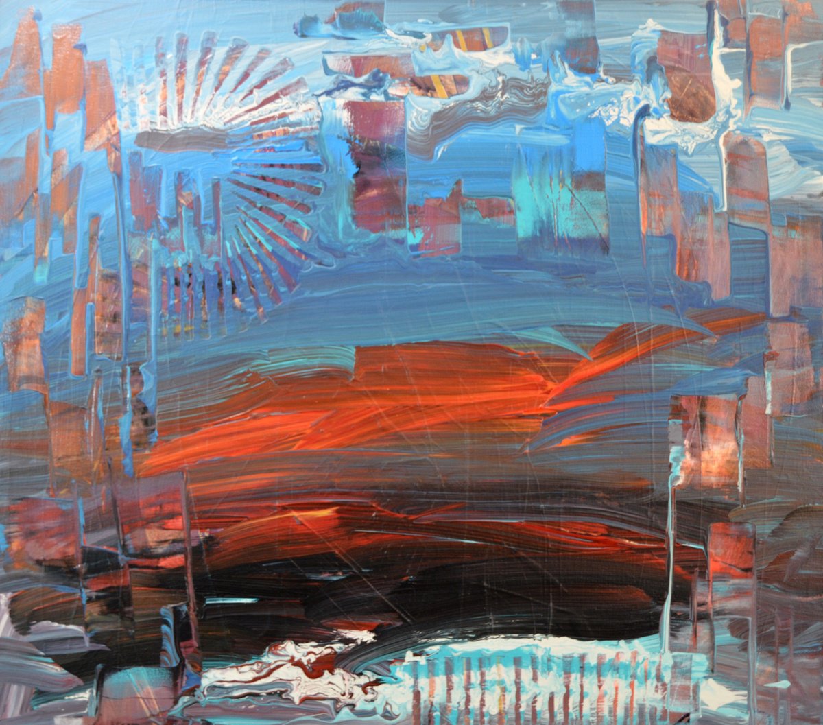 Surrealistic Landscape Acrylic Painting By Lucian Richards, 27 X 25", Looking Southwest, Original Artwork