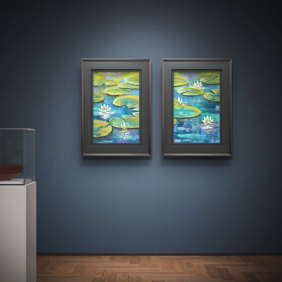 Water lilies Set of 2 Pastel