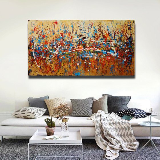 Abstract, red,blue black christmas sale 1250 USD now 845 USD.