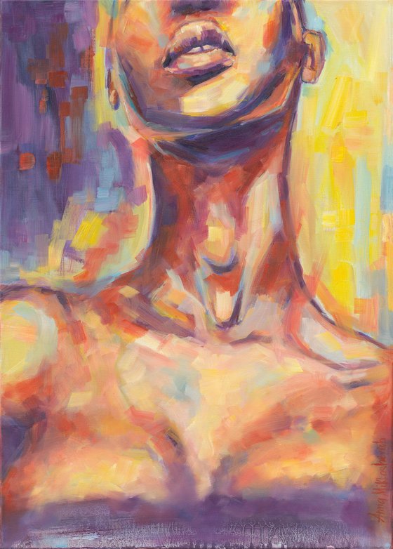 Afro Woman Naked Figure Art - Orange Red Purple Female Canvas