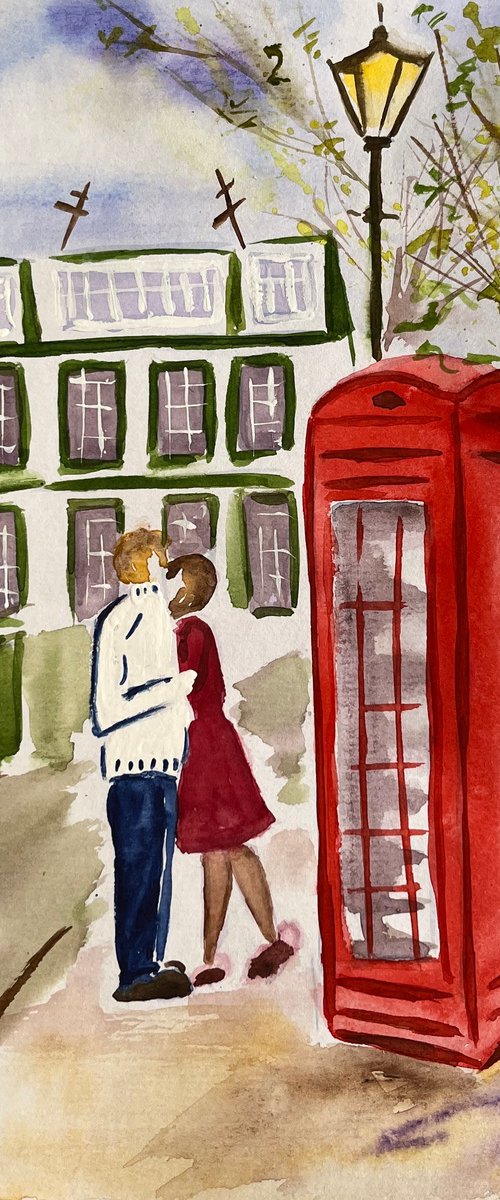 London Love Story - original watercolor painting by Halyna Kirichenko