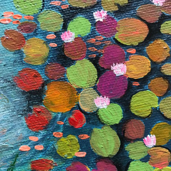 Water lily pond with ripples -2 !! Small Painting !! Mini Painting !!