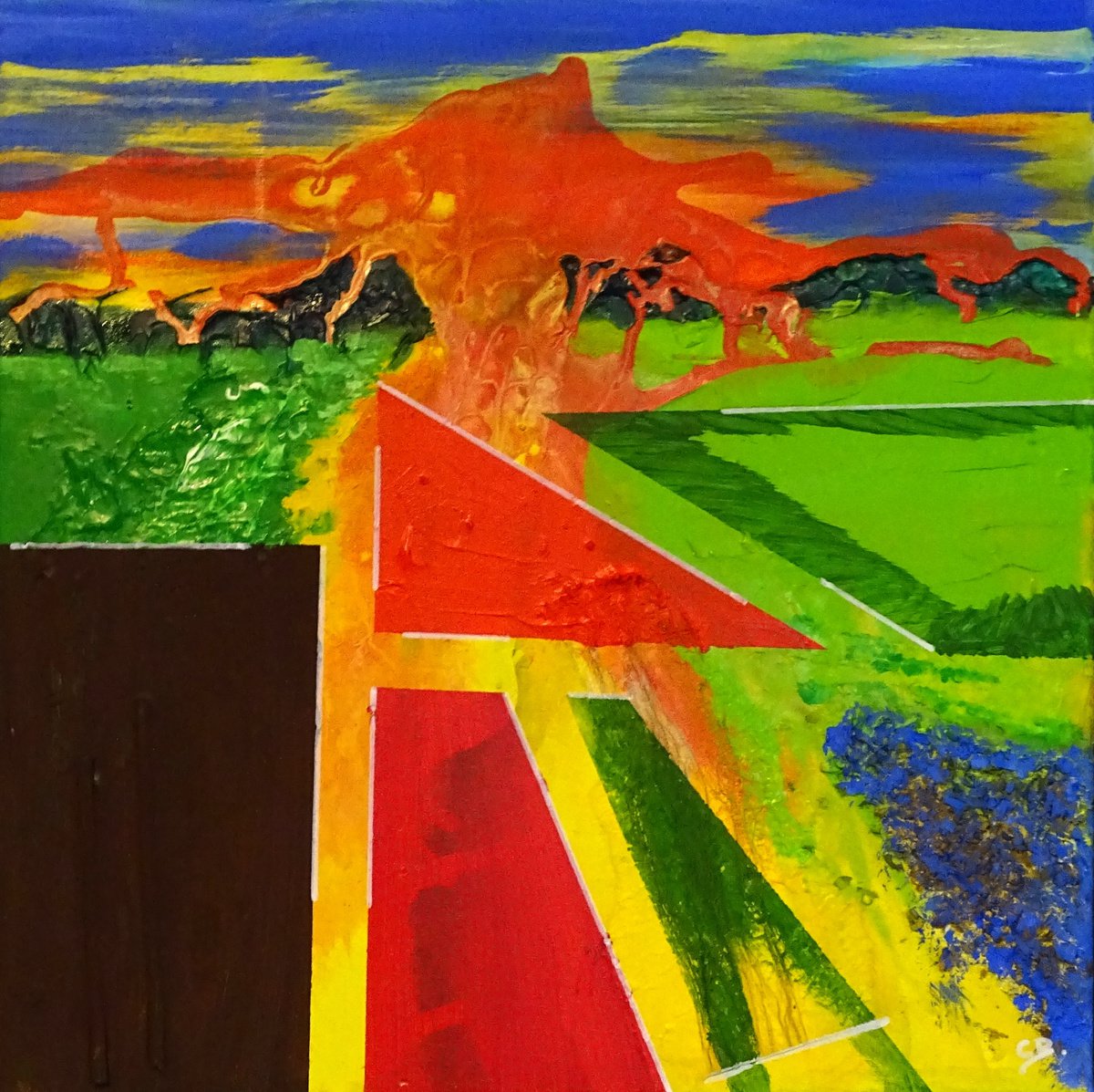 Abstract Landscape Acrylic Painting By Cb., 20 X 20, Octopus, Original Artwork