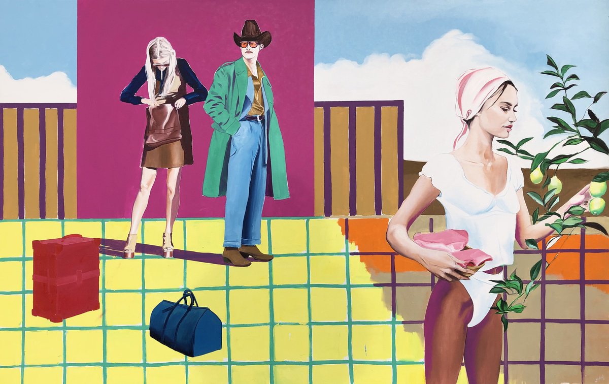 Urban And Pop Portrait Oil Painting By Kujbus Janos, 76 X 49", Waiting For The Next Trip, Original Artwork