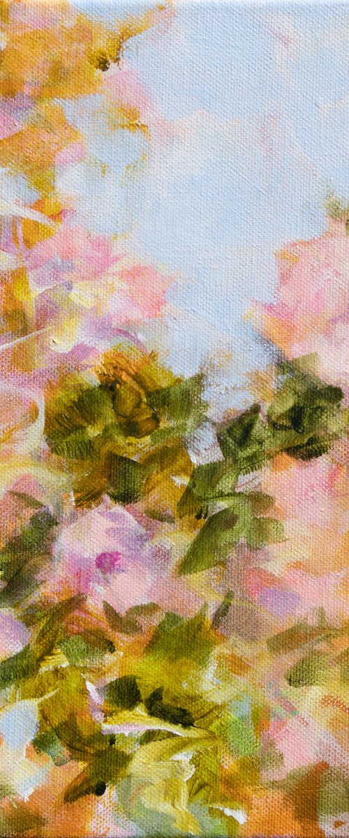 So sweet roses - flowers in a garden - impressionistic semi abstract floral painting by Fabienne Monestier