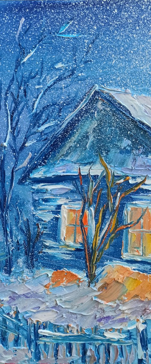 House in the winter night by Oksana Fedorova