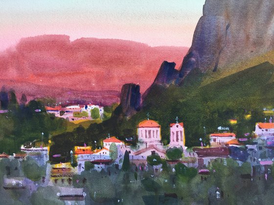 Morning at the foot of the Meteora in Greece