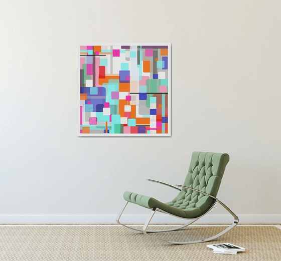 Abstraction artwork multi-colored orang yellow white pink blue black abstract