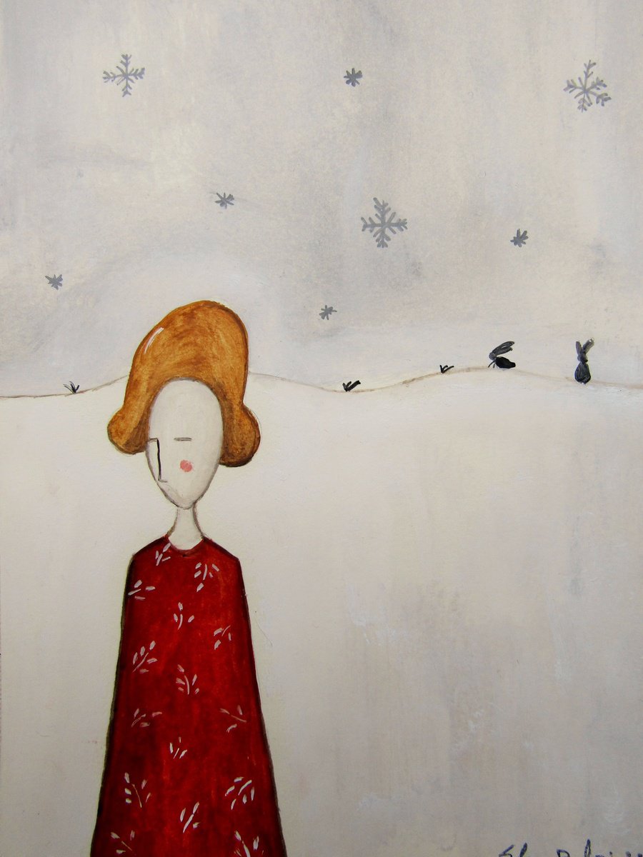 Snow time - oil on paper by Silvia Beneforti