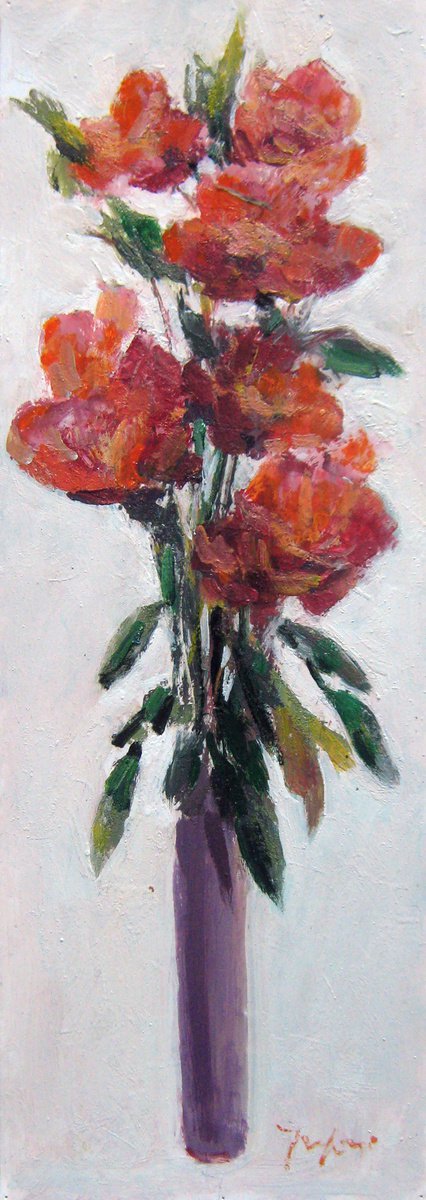 Red roses in a purple vase, KIP-28, author: Mato Jurkovic, academic painter by Mato Jurkovic