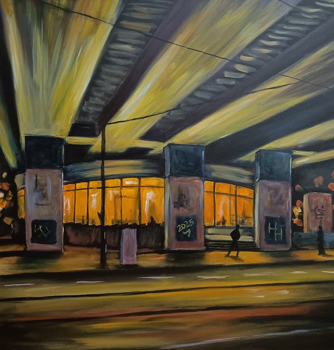 Urban And Pop Cityscapes Acrylic Painting By Tiziano Marasco, 31 X 31", Md, Florenc - Forgotten Prague Series, Original Artwork